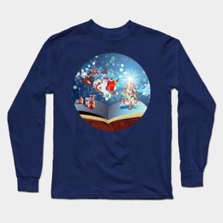 Magic book with Christmas tree and Santa Long Sleeve T-Shirt